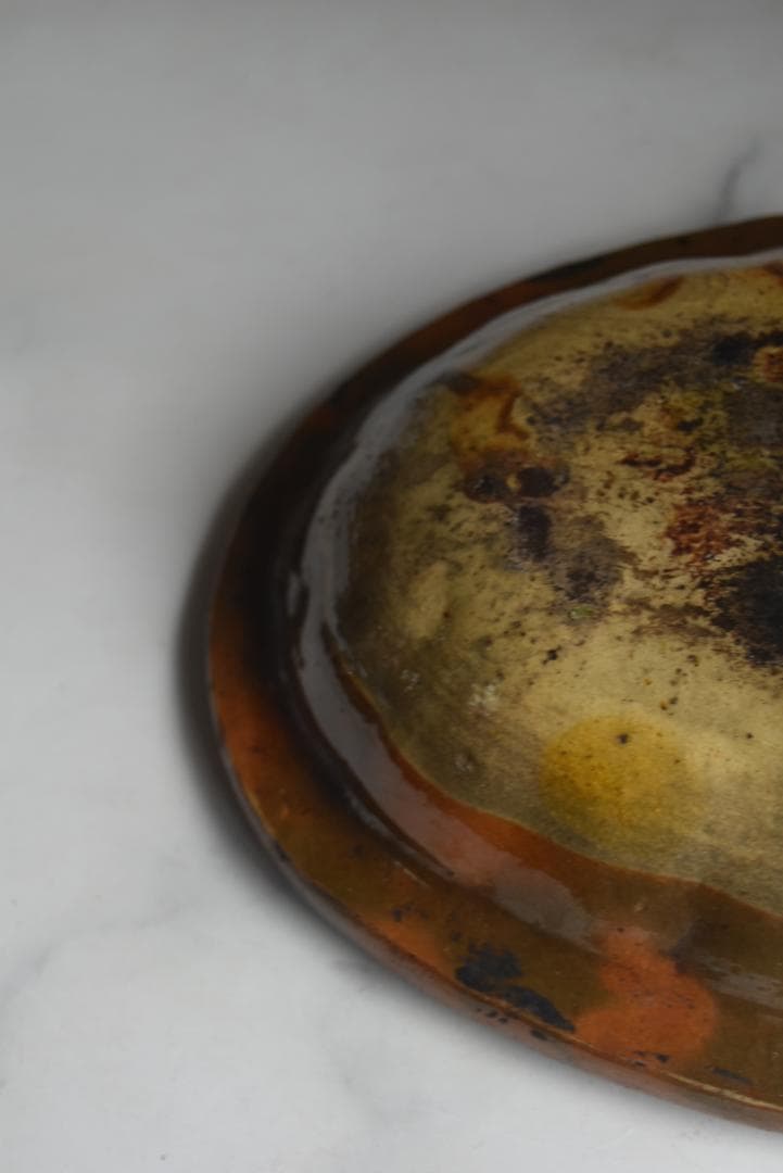 フランス19世紀　茶釉オーバル深皿　西洋民藝　古道具坂田