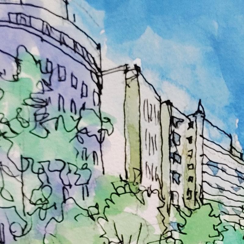 ☆青野昌勝☆「創成川公園にて」水彩画　四ツ　未使用！