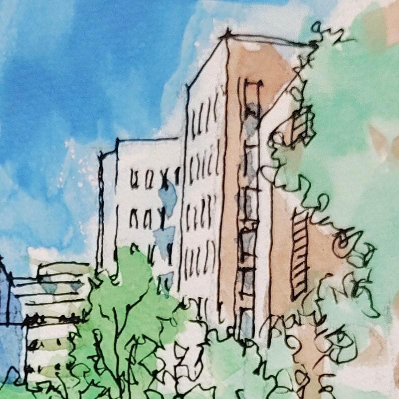 ☆青野昌勝☆「創成川公園にて」水彩画　四ツ　未使用！