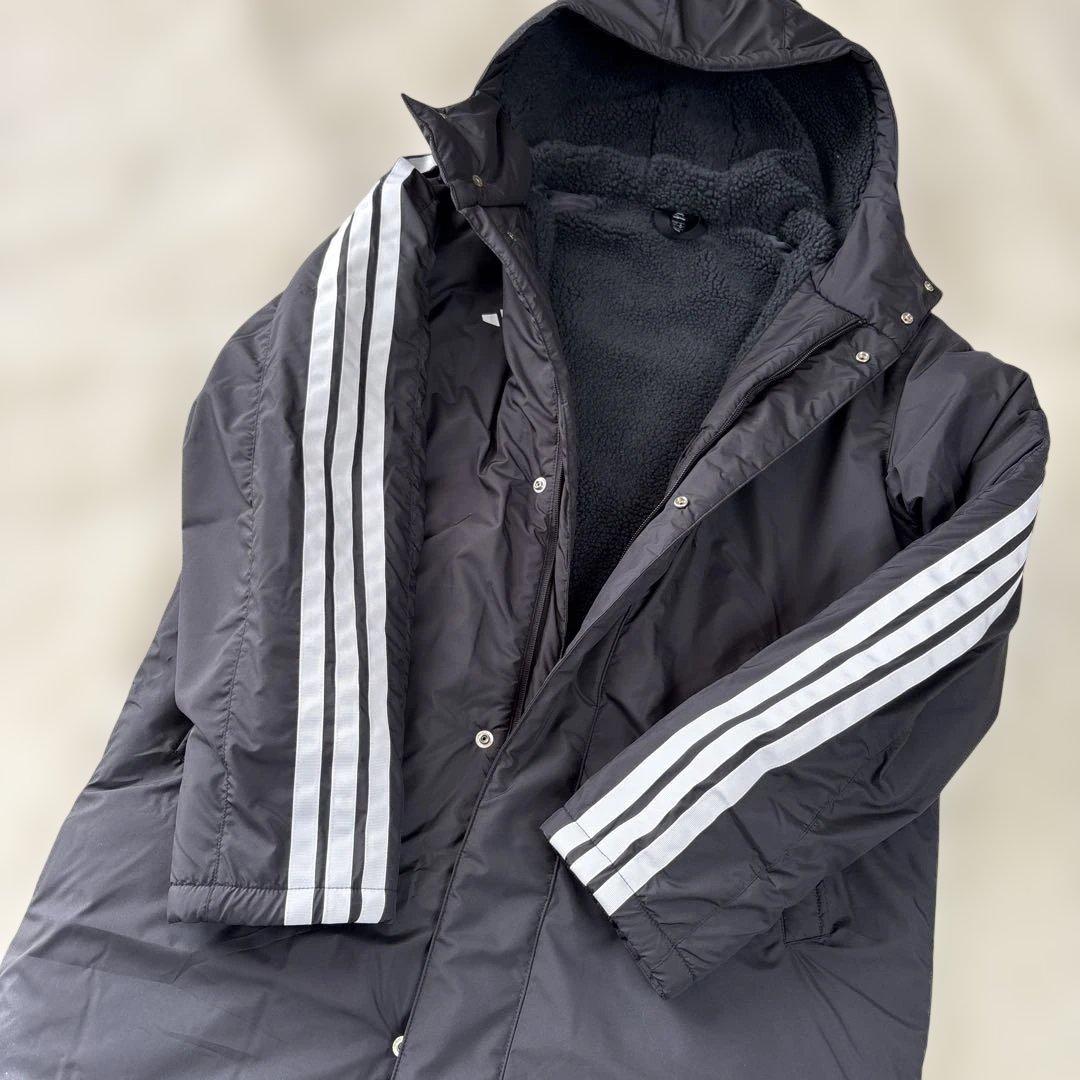 adidas ブラック ベンチコート フリース裏地 ボア M 【極美品】