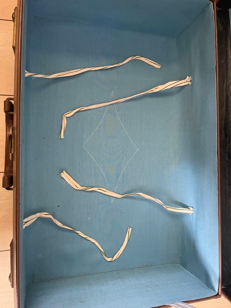 昭和レトロ ヴィンテージ トランク 本革調 内装ブルー 古道具