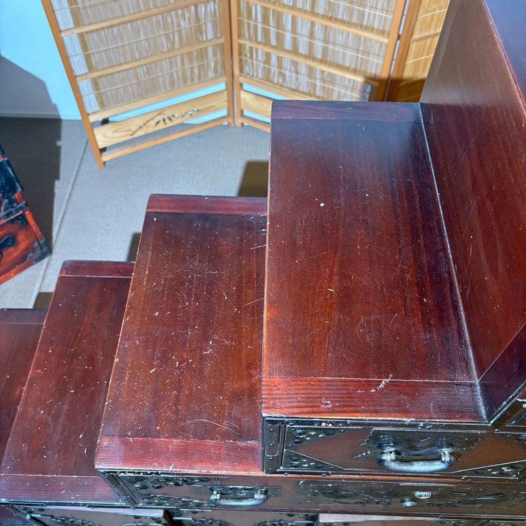 階段箪笥　6段　飾り金具　時代箪笥　伝統家具　和家具　和箪笥　民芸家具