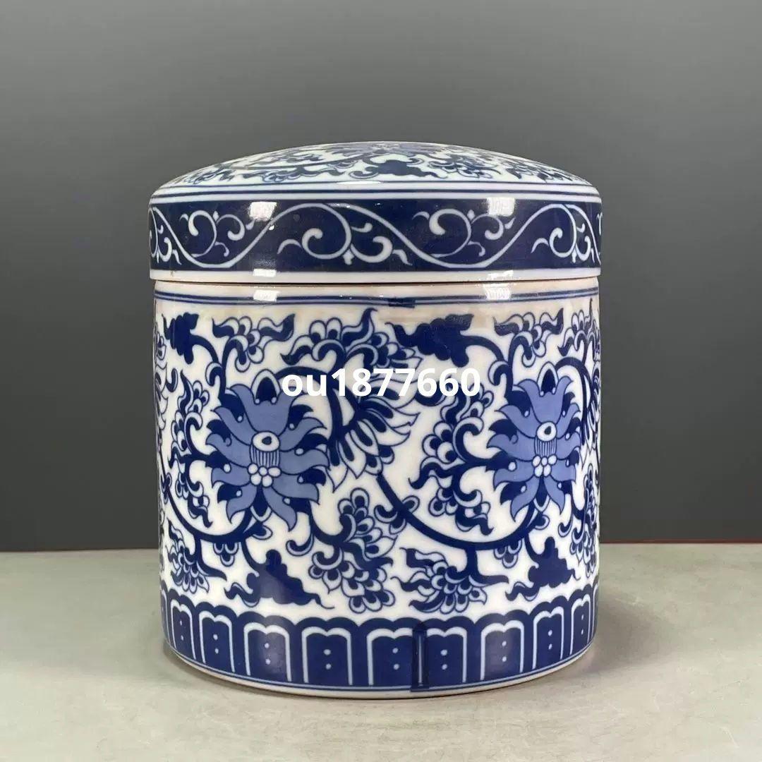 清乾隆鯖花卉図紋蓋缶 景徳鎮 陶磁器 装飾品 現代工芸品美術品 置物