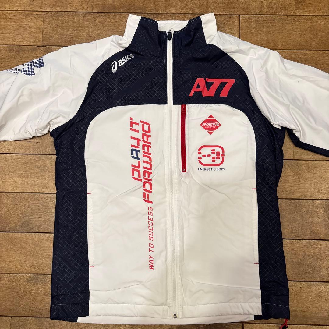 【美品】アシックス A77 ピステ上下 ウィンドブレーカー 中綿 裏起毛 L