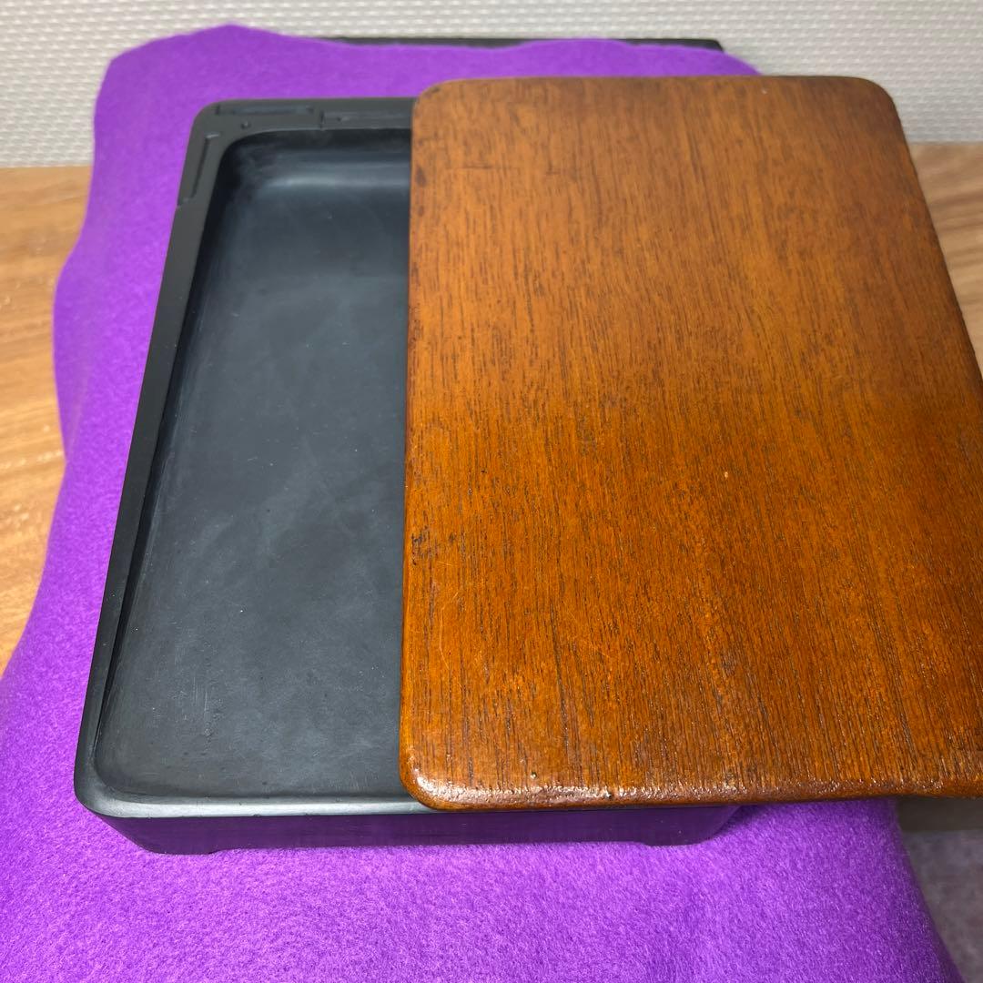 ⭕️雨畑硯　芳龍閣硯舗　風字様硯　四六大　石紋綺麗　墨1サービス　スッキリ気品大