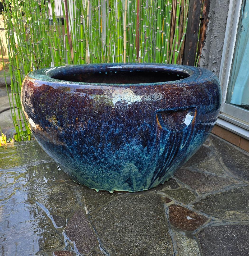 火鉢 陶器 大型 昭和レトロ アンティーク 古民具　金魚鉢 特大 睡蓮鉢 メダカ