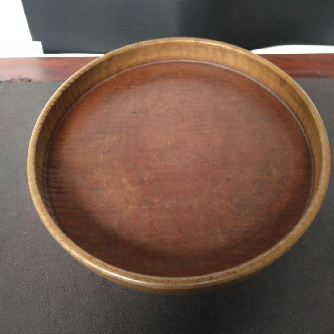 丸盆　くり抜き木工品　虎杢目