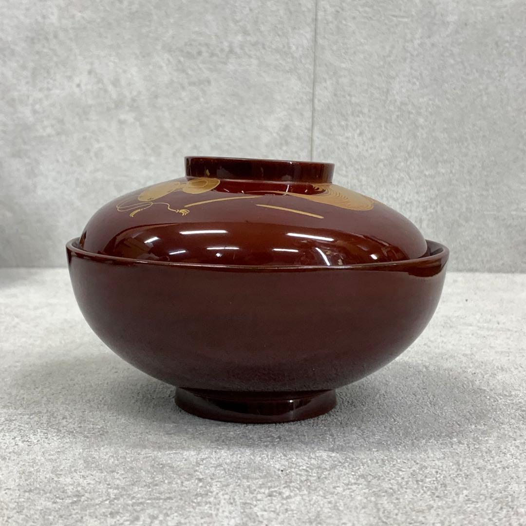 吸物椀 5客 絵変わり 塗り 溜絵 正月 賀正 金彩 汁椀 雑煮 B