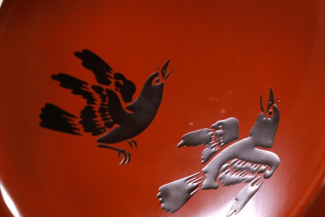 BJ103　時代輪島塗　烏漆絵　日乃出金蒔絵　煮物椀　五客　木製 吸物椀　菓子