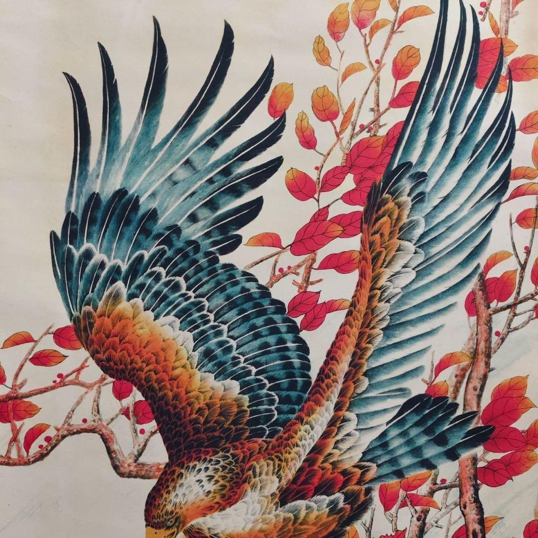 劉奎齢 鷹図　四尺中堂掛け軸　中国花鳥画　宣紙　書画工芸