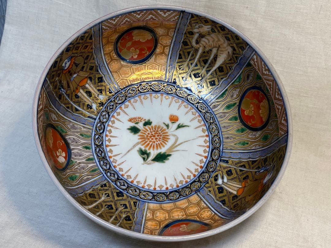 伊万里　古伊万里　色絵　金襴手　鉢　オランダ人　ラクダ　花の図　1客