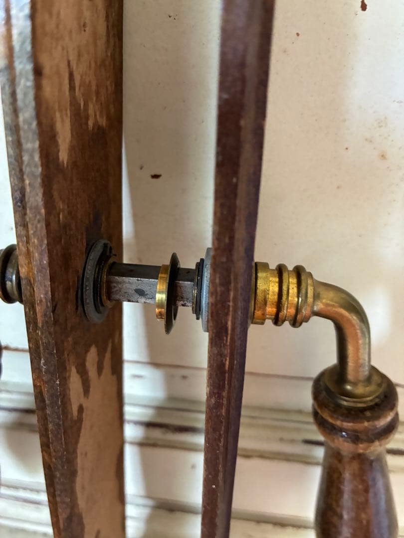 フランス　アンティーク 木製 ドアノブ　セット　取っ手 サマリテーヌ　真鍮　レア