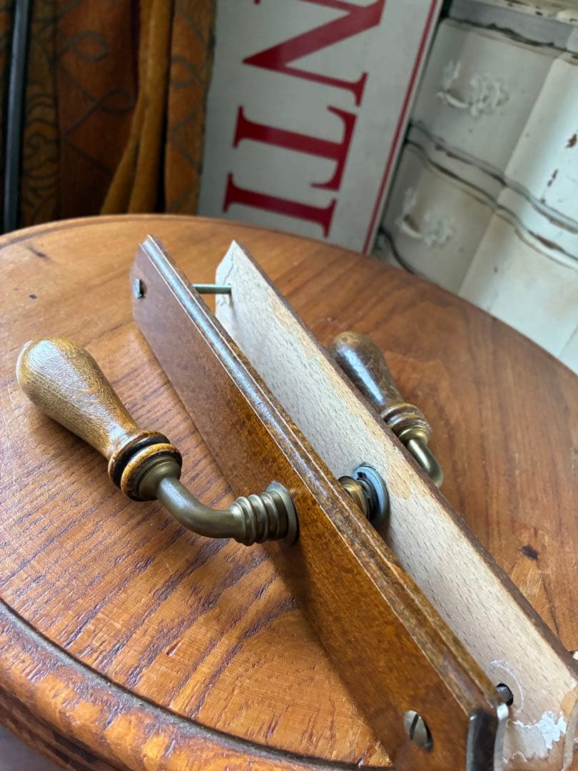 フランス　アンティーク 木製 ドアノブ　セット　取っ手 サマリテーヌ　真鍮　レア