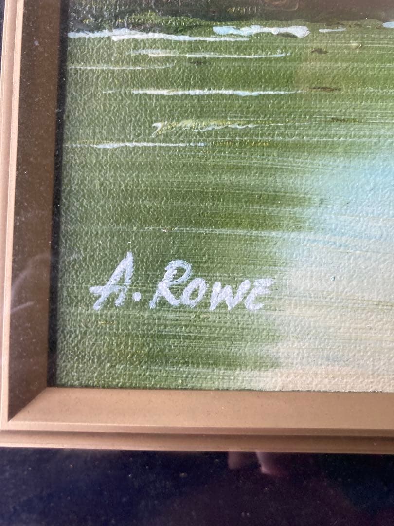 美しい風景画 A. ROWE作 油彩画 肉筆 サイン入り 額装済み