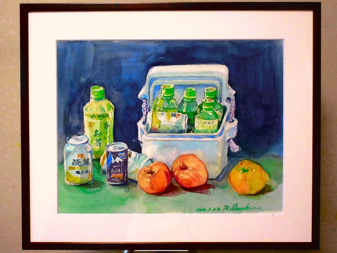 水彩画 ピクニック(額縁付き)