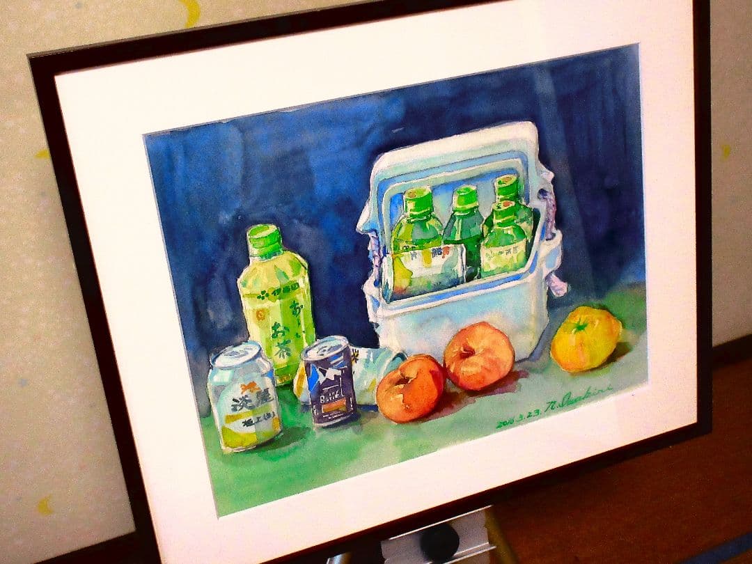 水彩画 ピクニック(額縁付き)