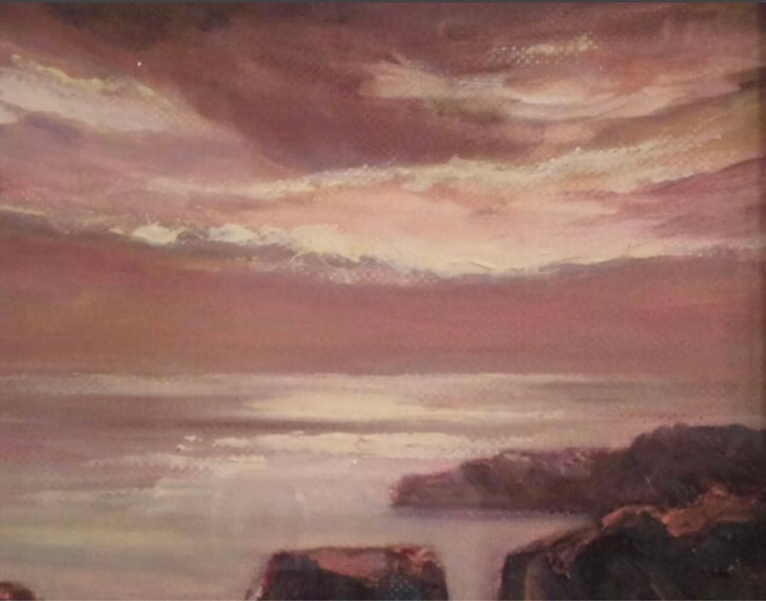 Yoshiro 油彩「錦江湾」F3号 直筆サイン 額付き