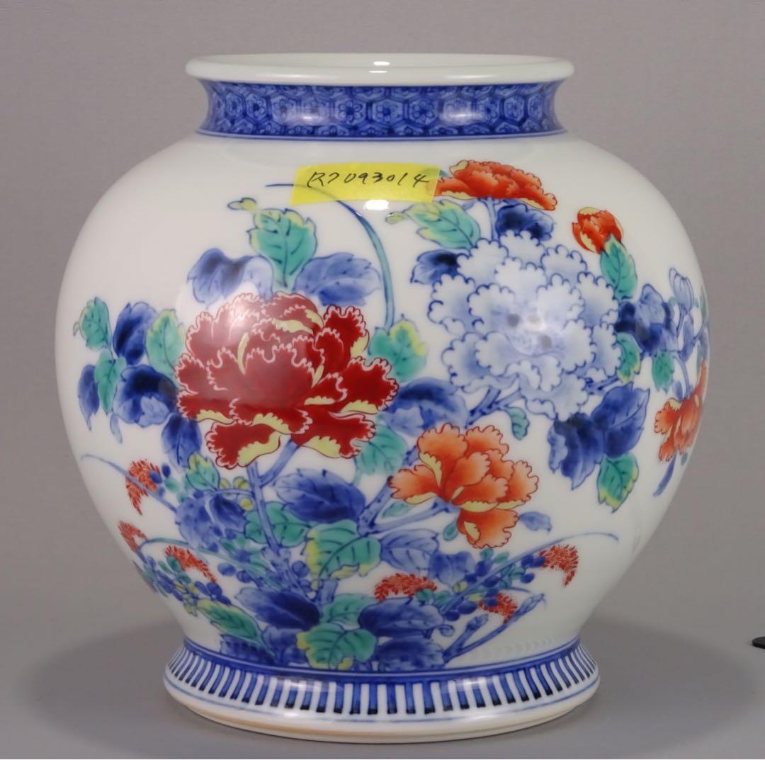 名工　十二代　今泉今右衛門　秀逸作　色鍋島　芙蓉文　花瓶　地文縁　壷　花入　花器