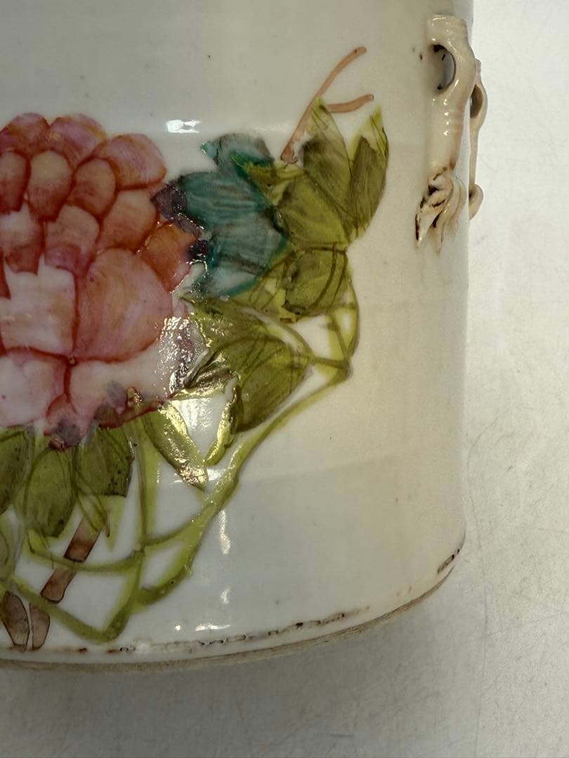 中国　清時代　浅絳彩　同治年製　花鳥紋水指　アンティーク　送料込み251208