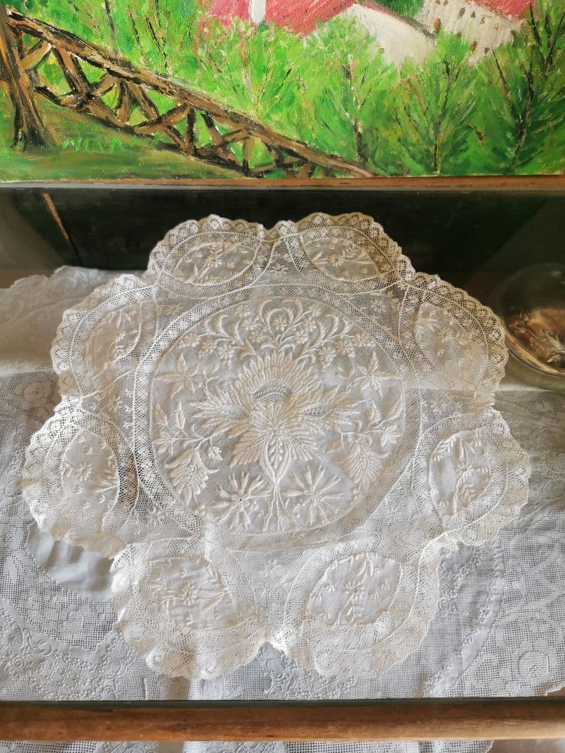 アンティークフランス ノルマンディーレース 花型ドイリー アイリッシュリネン風