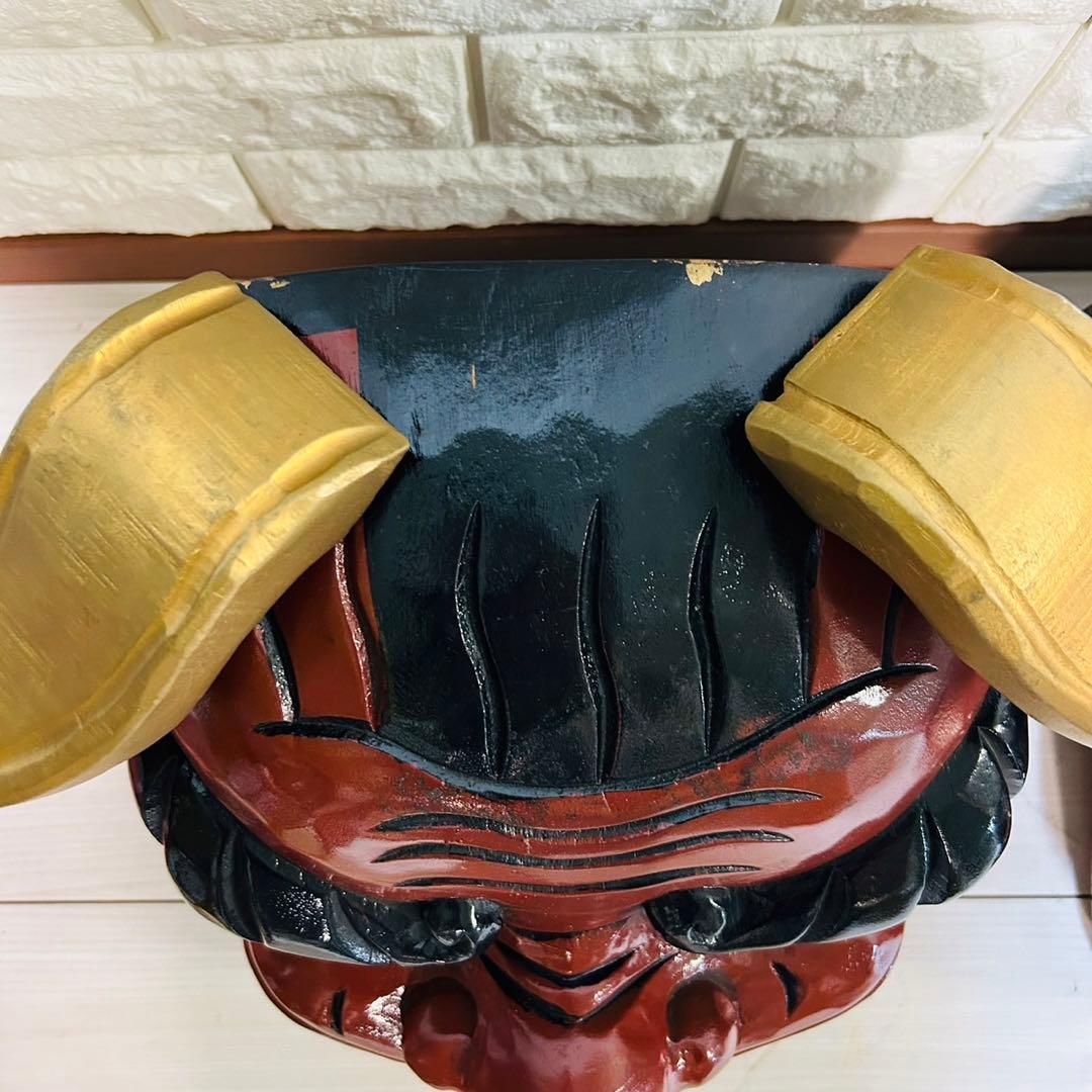 獅子頭　雄雌セット　彫木品　アンティーク