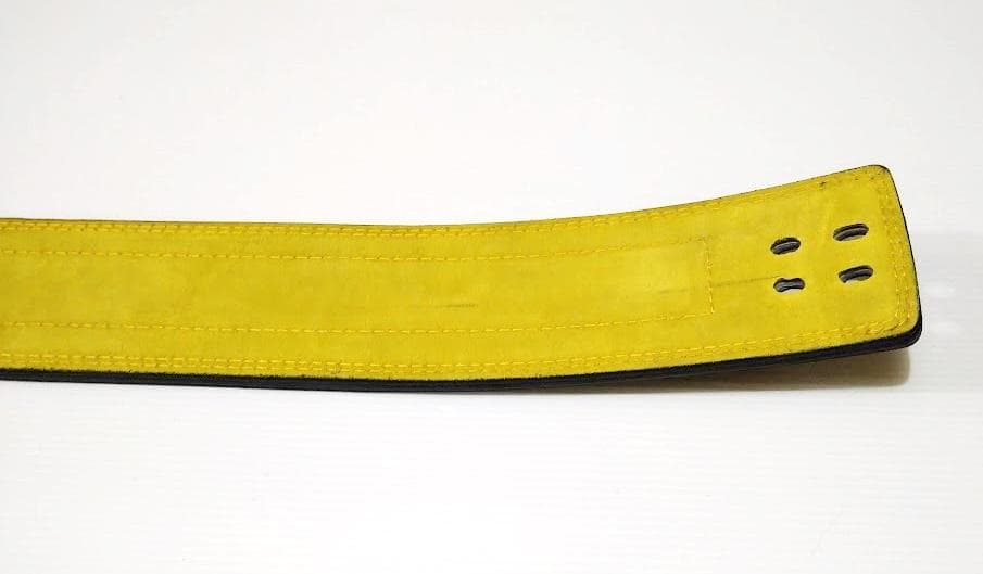 【おっき】(M)本牛革OEMレバーアクションパワーベルト13mm黒黄