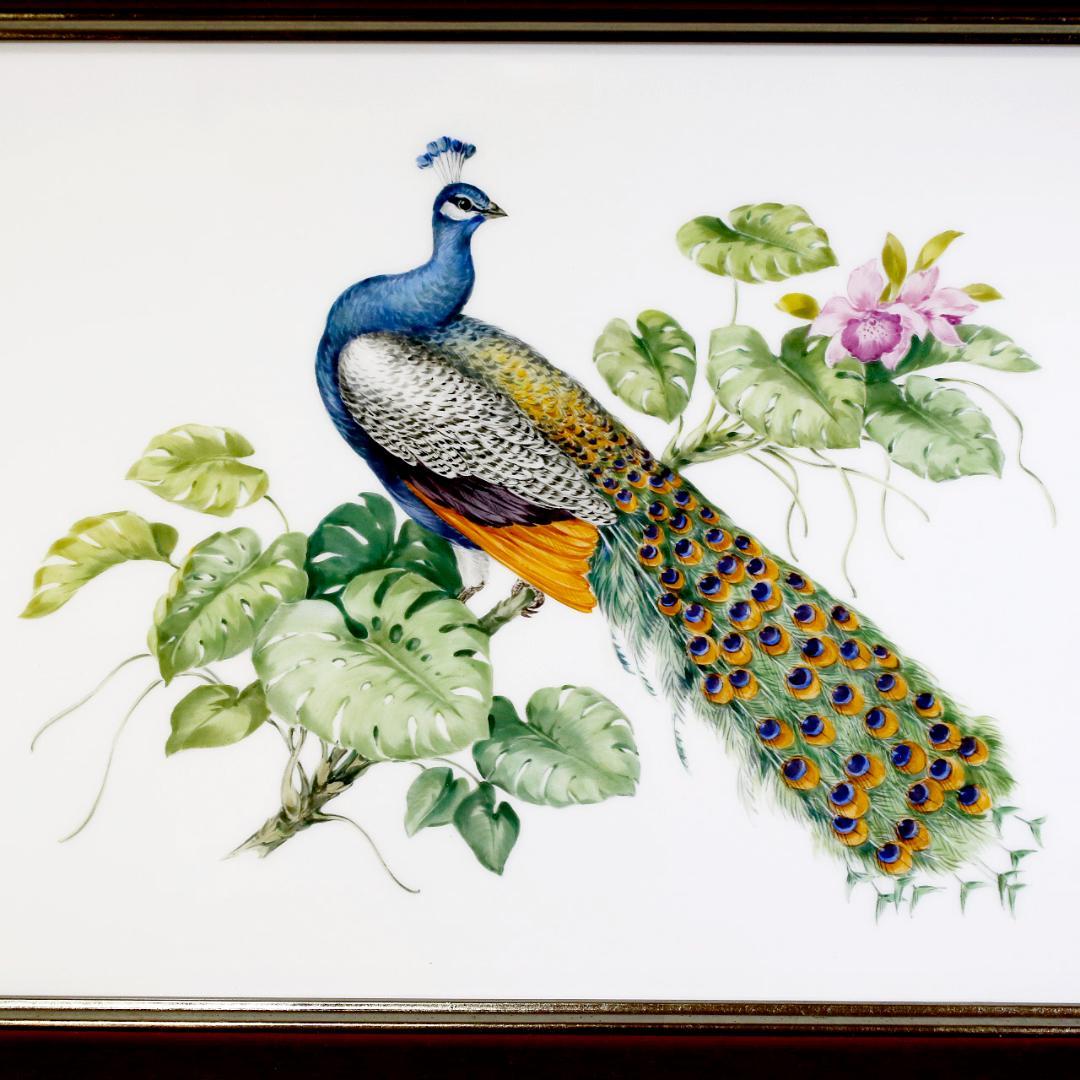 【美品 １級品】マイセン 孔雀 陶板画 プラーク 額装 送料込み