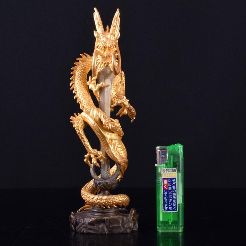 仏教美術　古銅鍍金　龍神　倶利伽羅大龍　不動明王　置物　時代箱付　M　7049