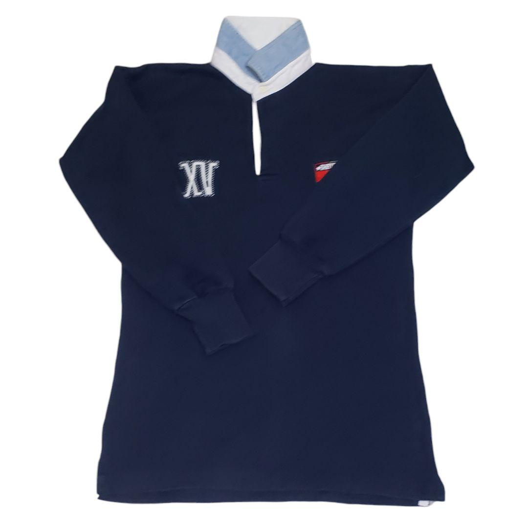 カンタベリー　ラガーシャツ パッチ刺繍　Lサイズ　オリジナルボタン　紺色　長袖