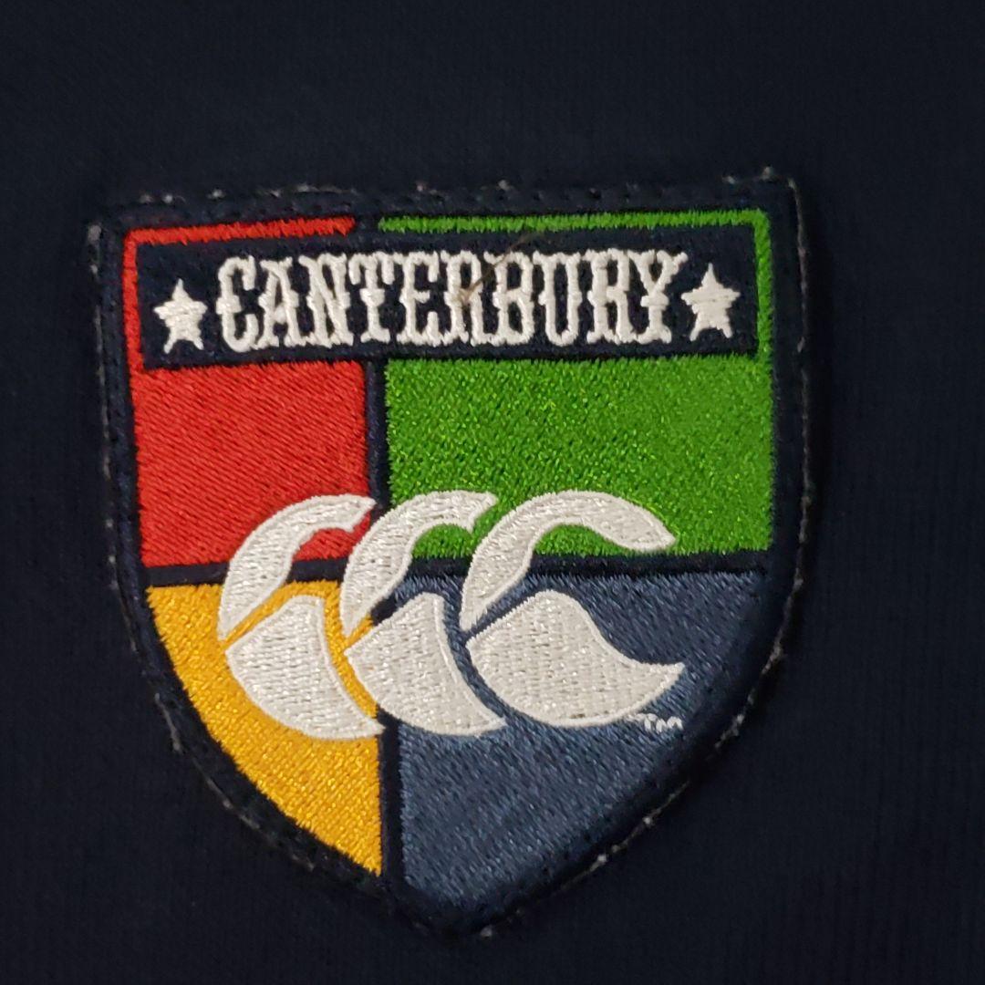カンタベリー　ラガーシャツ パッチ刺繍　Lサイズ　オリジナルボタン　紺色　長袖