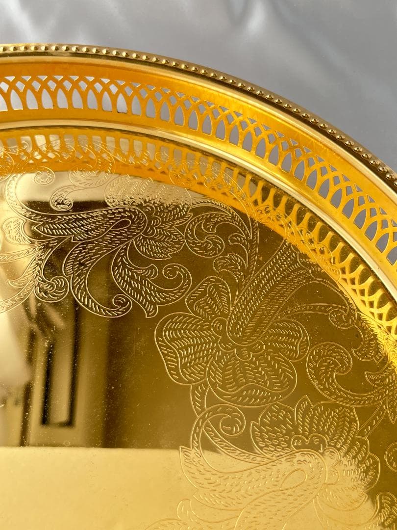 【スウェーデン】ハンドル付きギャラリートレー 31cm 【ゴールドプレート】