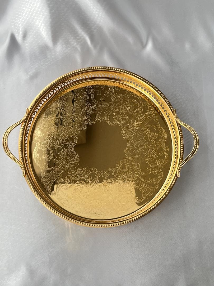 【スウェーデン】ハンドル付きギャラリートレー 31cm 【ゴールドプレート】