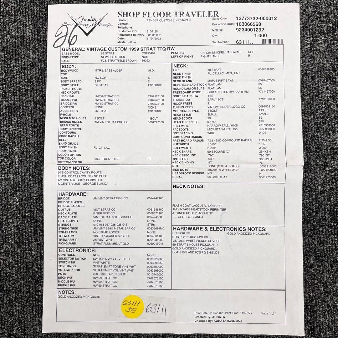 【10145】 Fender custom shop Stratcaster