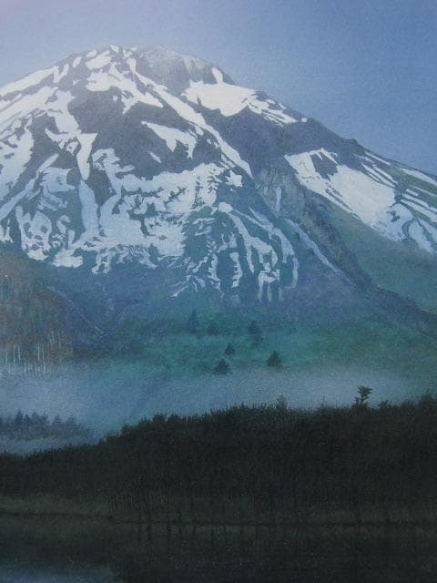 高橋新三郎、【朝の焼岳】、希少な額装用画集より、新品額装付