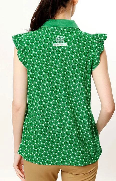 パーリーゲイツ　パイル素材　ノースリーブ　ポロシャツ　スマイル　グリーン