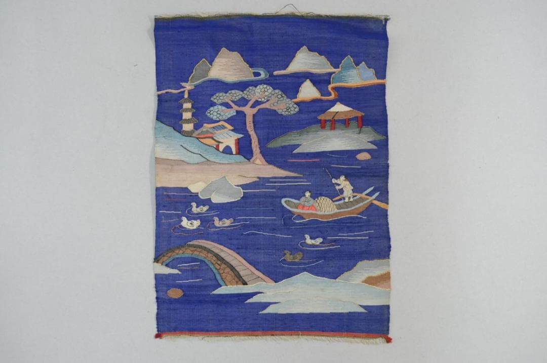 【珍】　★ 布片 緙絲古布 ★　緙絲 山水人物紋　明清織繍