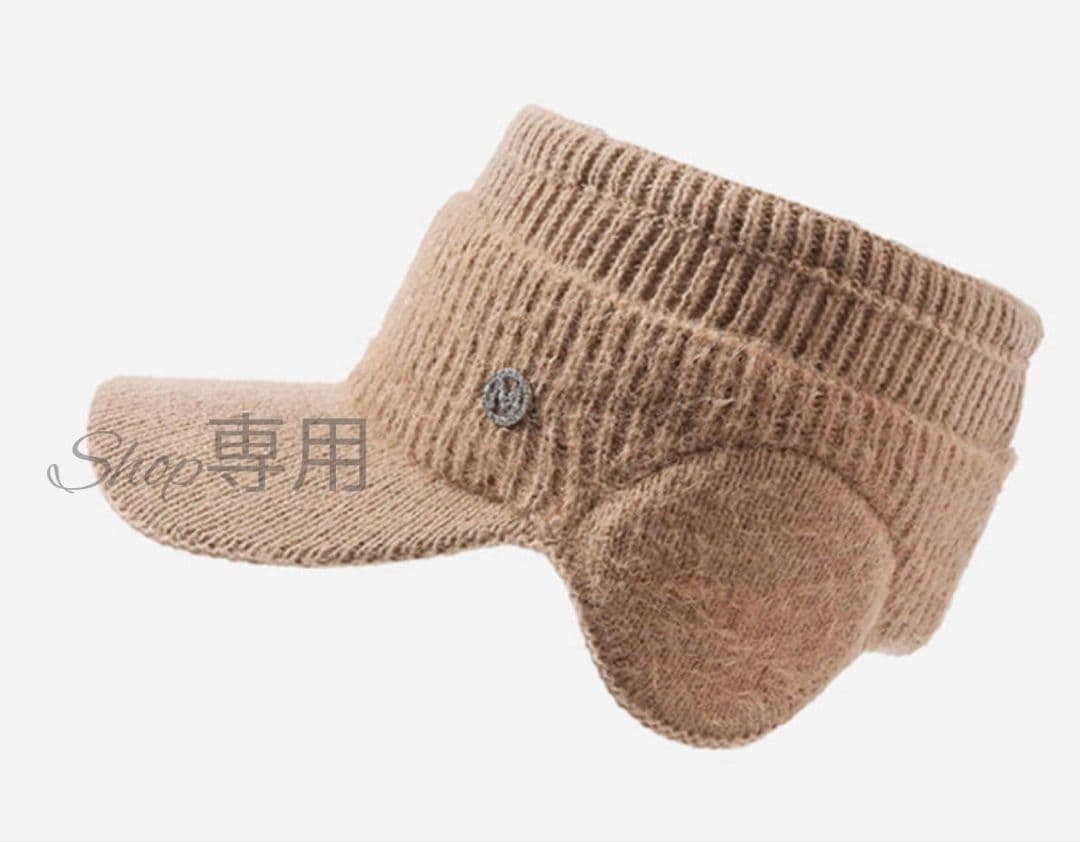 新品 グレー ニット帽 つば付き 黒 耳当て サンバイザー ゴルフ レディース