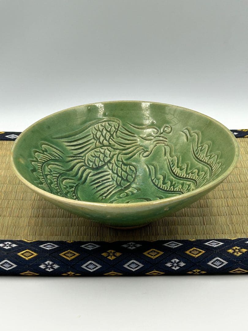 ★0030宋時代　吉州窯 緑釉鳳紋碗 磁器 ★天目茶碗 茶道具 茶器 唐物