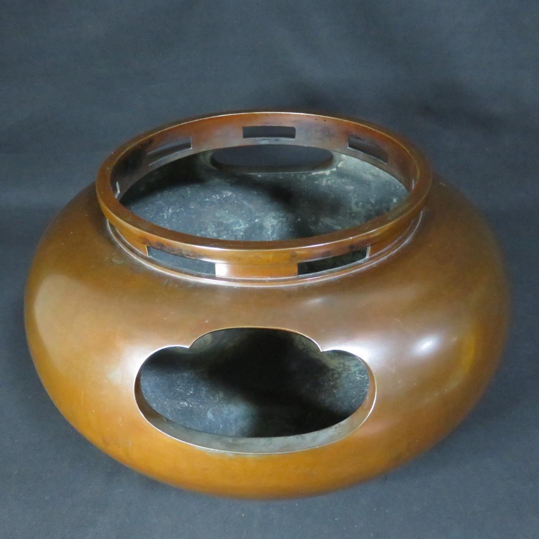 真風炉 茶道具 風炉 唐銅 添朝鮮風炉 金属工芸 湯沸 鉄釜 木箱 銘なし