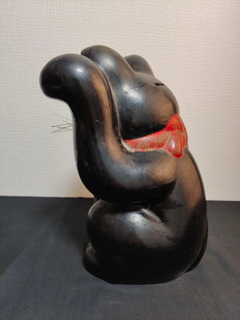 招き猫　左手上げ　黒ネコ　開運招福　千客万来　魔除け　縁起物　アンティーク