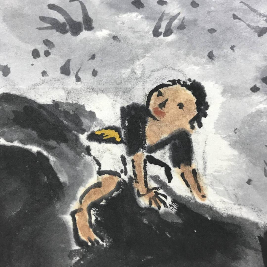 真作/四田観水/牛童子図/牧童図/山水図/掛軸☆宝船☆AH-682