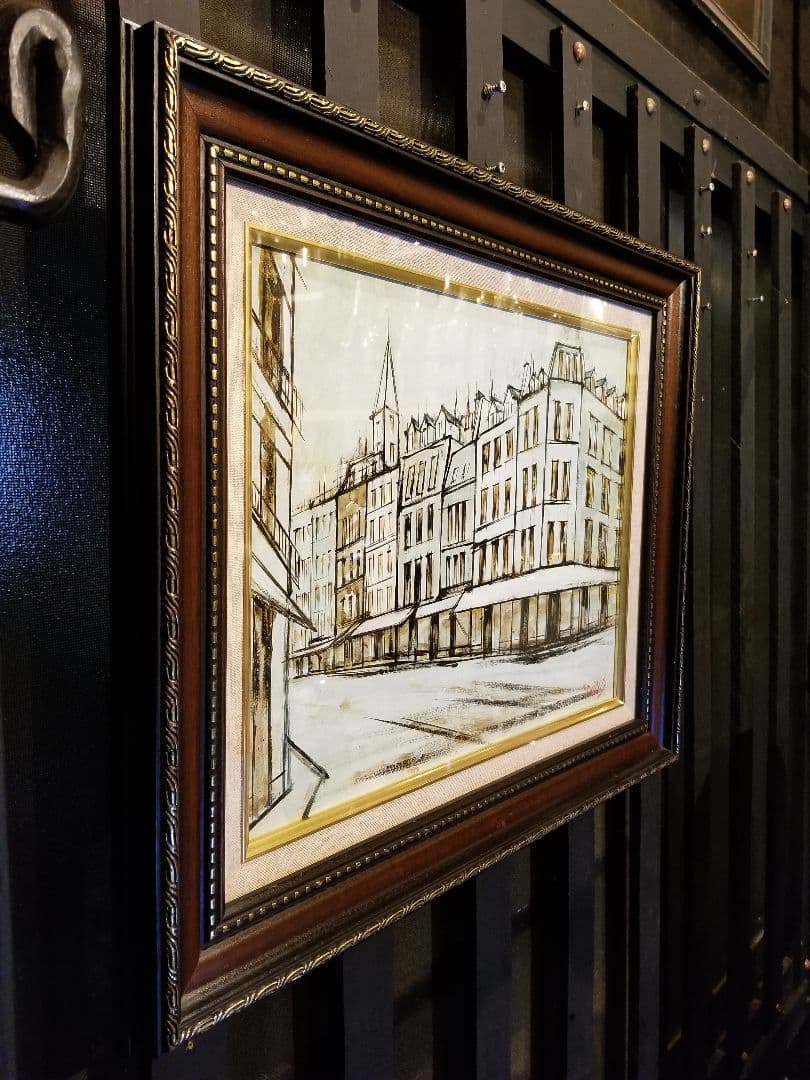 油彩　石川　信　パリの風景　象元会会員　多摩美大卒　背面サイン　額付　絵画