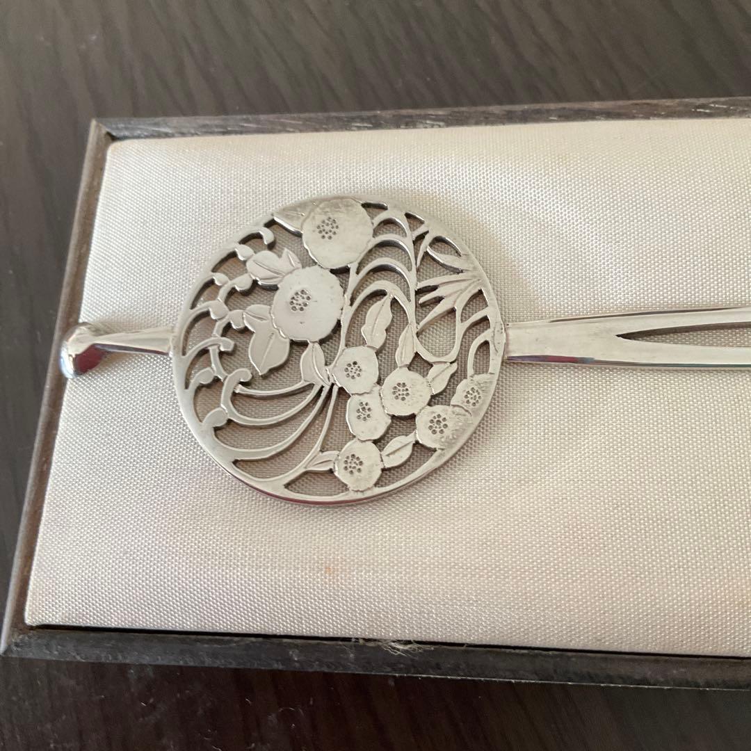 銀かんざし　花と波の模様 オリジナル箱入り
