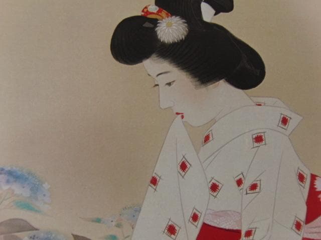 伊東深水、【八仙花】、希少な大判額装用画集より、新品高級額装付