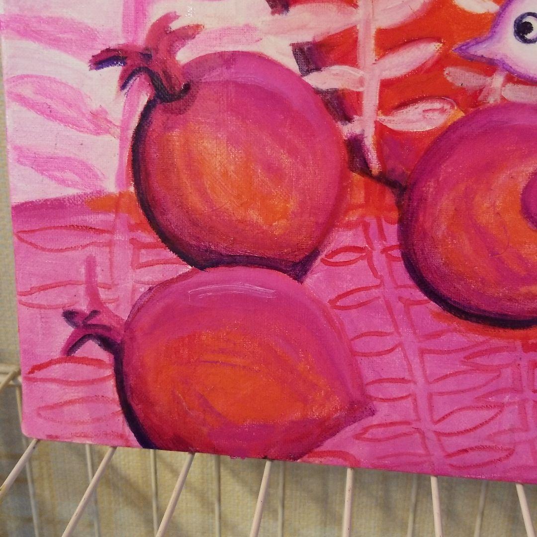 油絵　はち　小鳥さんのかくれんぼ　その2 見つけようとする鳥