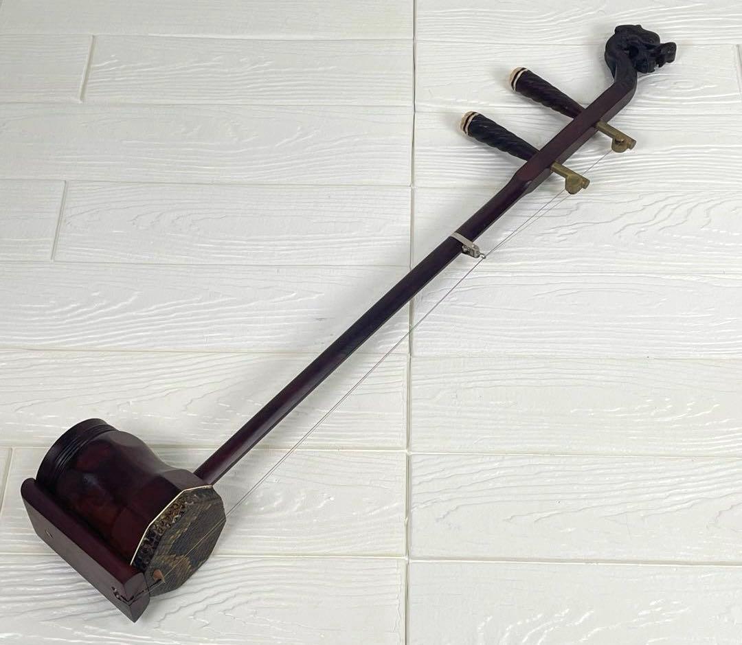 高級 中国 弦楽器　二胡 龍頭 竜頭 民族楽器 蛇革　ハードケース付属