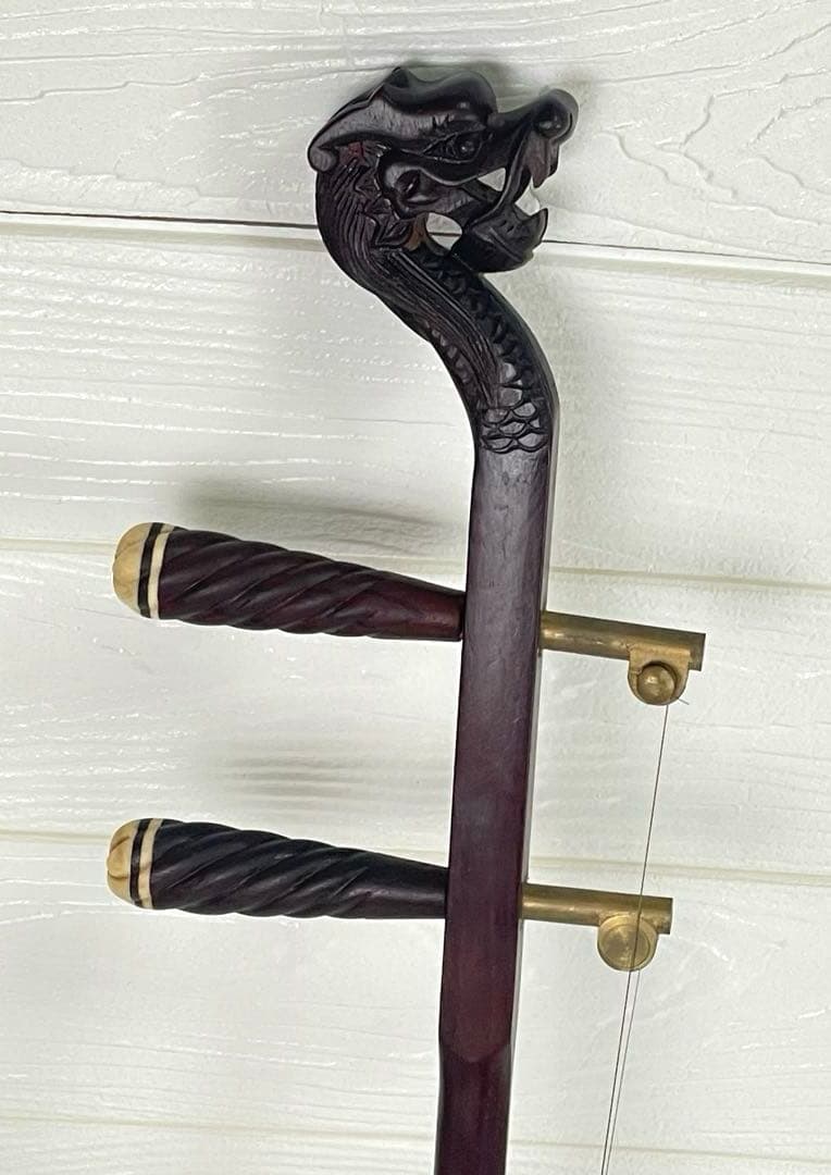 高級 中国 弦楽器　二胡 龍頭 竜頭 民族楽器 蛇革　ハードケース付属