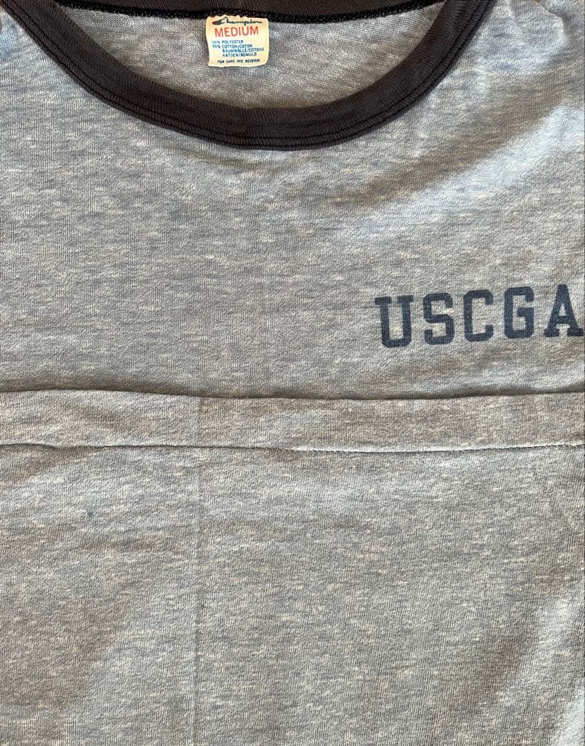 80's チャンピオン USCGA 染み込プリント 水色霜降り Teeシャツ実物