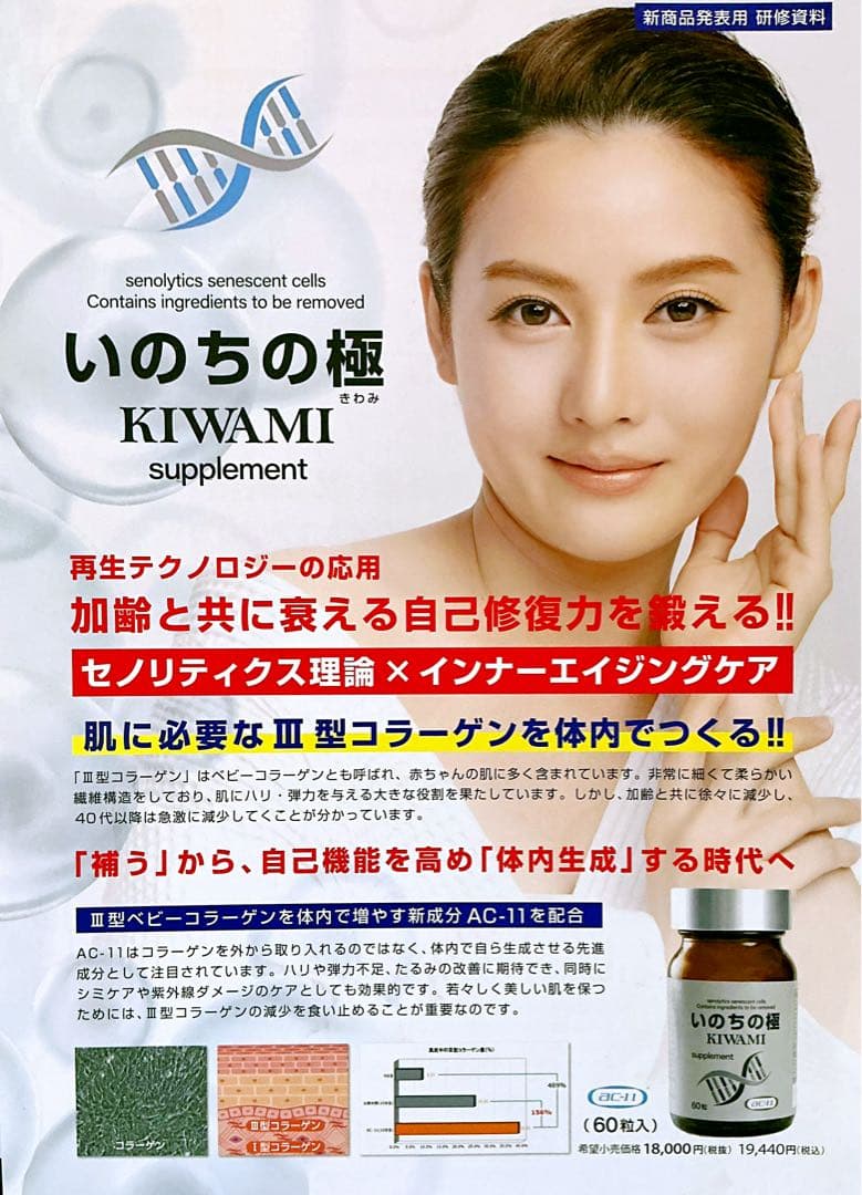 AC-11 ＮＭＮ17型コラーゲン いのちの極 セノリティクス サプリ3本　新品