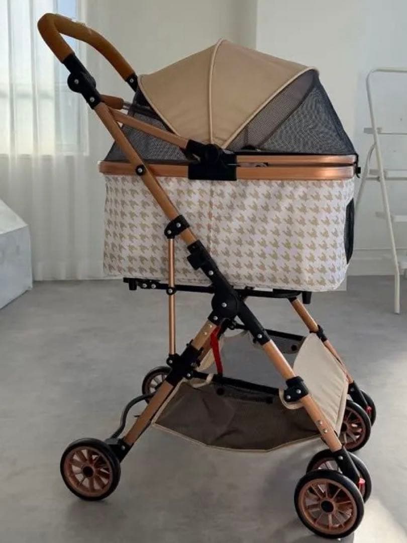 開封済　未使用　ハウンドトゥース柄 ペットカート　分離式　アルミ 20kg小型犬